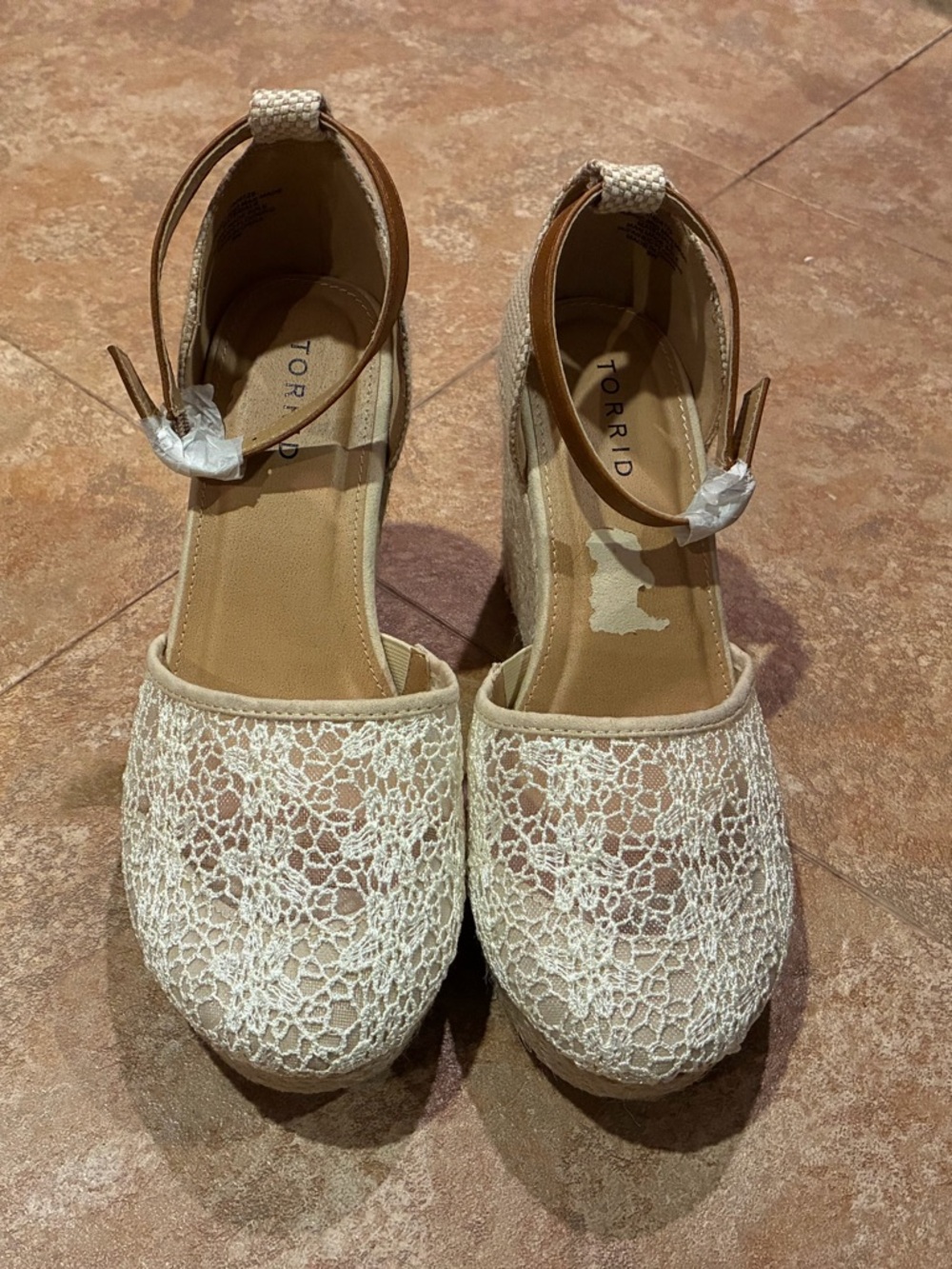 Torrid Cream Lace Espadrille Wedge Sandals with Ankle Strap